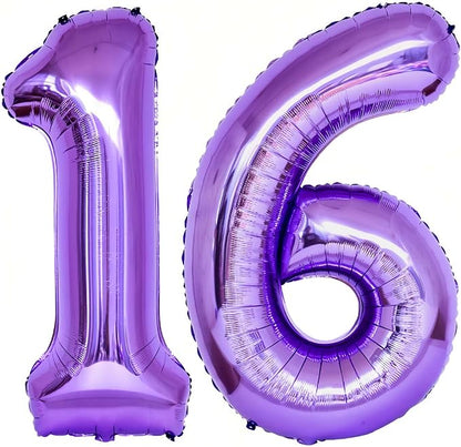 Purple 16 Number Balloons, 40 Inch Giant Number 16 Balloons Foil Mylar Helium by Lovoir