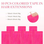 GOO GOO Tape in Hair Extensions Human Hair, Pink, 16inch 25g 10pcs, Colored Tape ins Human Hair Extensions, Silky&Soft Invisible Tape Ins, Hair Highlighted for Party