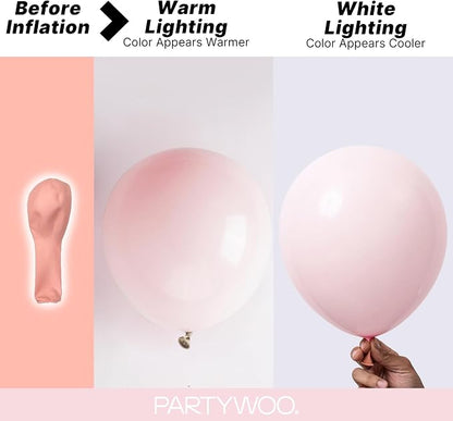 PartyWoo Pale Pink Balloons 100pcs Light Pastel Baby Pink Color | 18 12 10 5 - Image 3