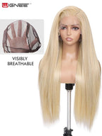 WIGNEE 13x6 Synthetic Lace Front Wig 28" Blonde Wig Pre-Plucked Handmade Lace Front Wigs with Kanekalon Futura Hair Voluminous Long Straight Synthetic Wigs for Daily Party Use