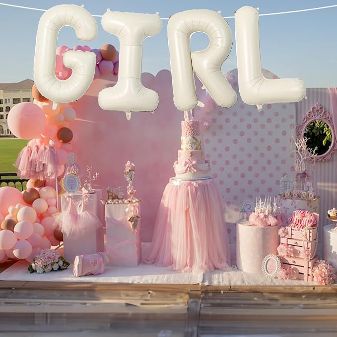40 Inch Cream Girl Balloons, Large Beige Neutral Letters - Image 6