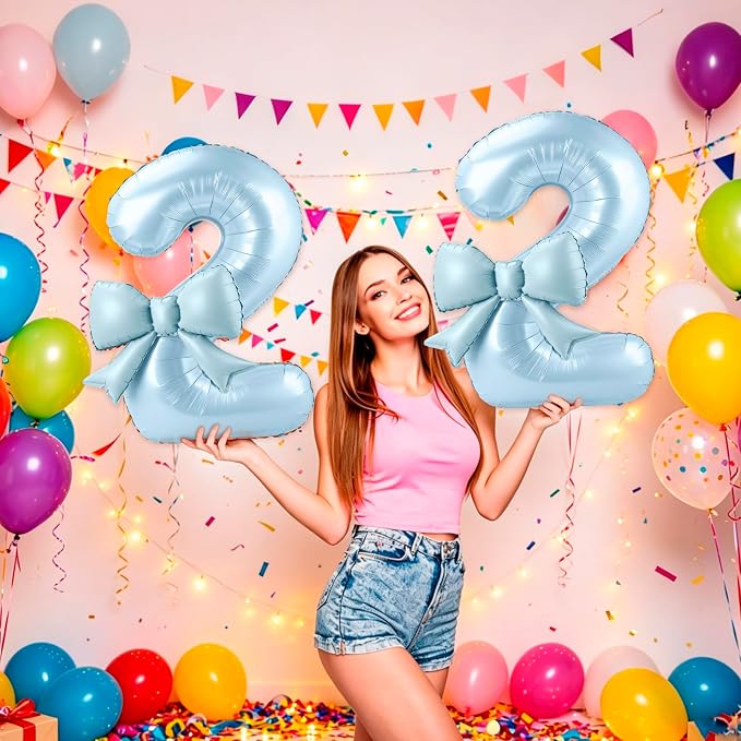40 Inch Number 2 Balloon with Bow, Coquette Aesthetic Foil Balloon - Image 4