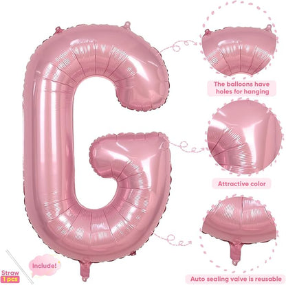 Pink Letter Balloon G, 40 Inch Big Pastel Pink Foil Helium Alphabet G Letter - Image 3