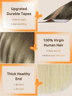 DOORES Tape in Hair Extensions Human Hair Ombre Ash Brown to Platinum Blonde 18 Inch 20pcs 50g Human Hair Extensions Tape in Skin Weft Remy