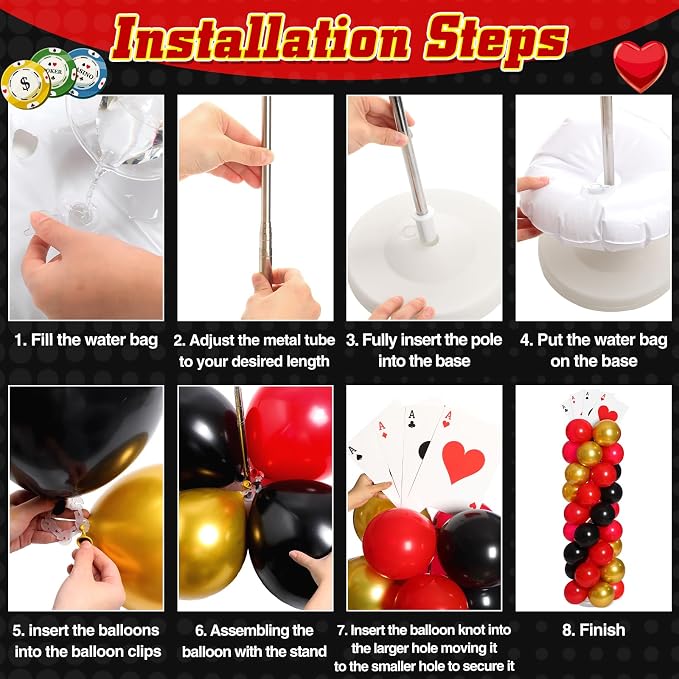 2 Sets Casino Theme Party Decoration Adjustable Poker Themed Balloon Column - Image 4