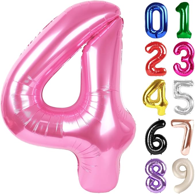 4 Balloon - Pink Birthday Number Balloons, 40 Inch Decorations Men Women | Pink by ALPHADELTAPI
