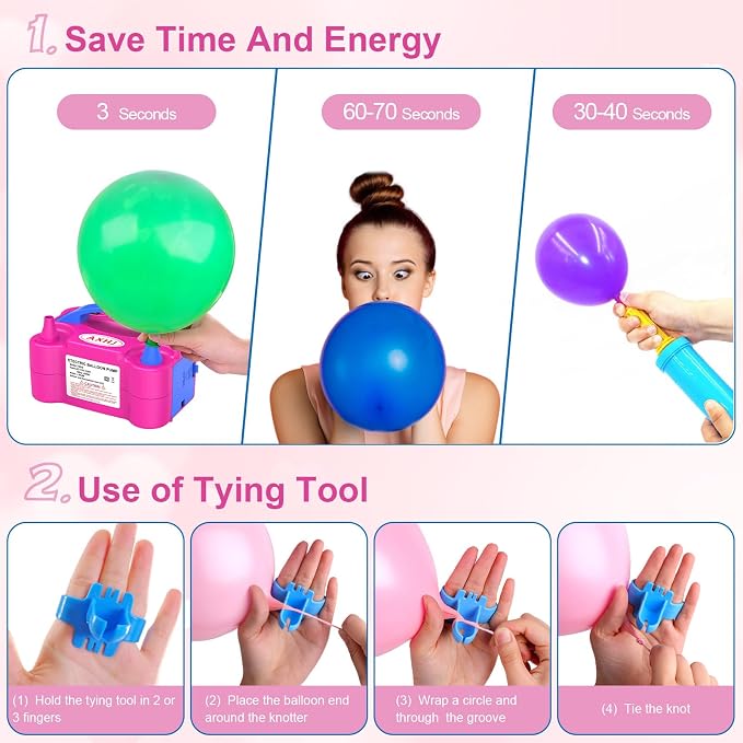 AXHJ Electric Balloon Pump, Portable Electric Air Balloon Pump Dual Nozzle Air - Image 4