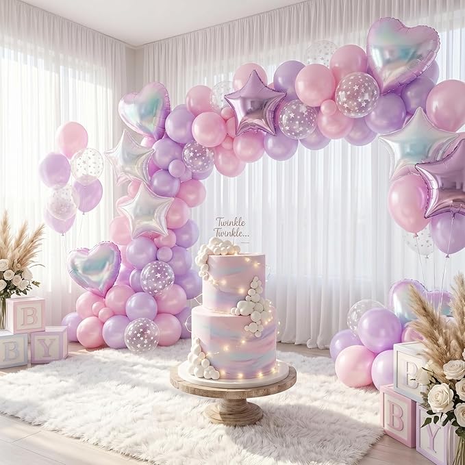 Pink and Purple Balloons, Pastel Pale Pink Light Purple Lilac Transparent Star - Image 5