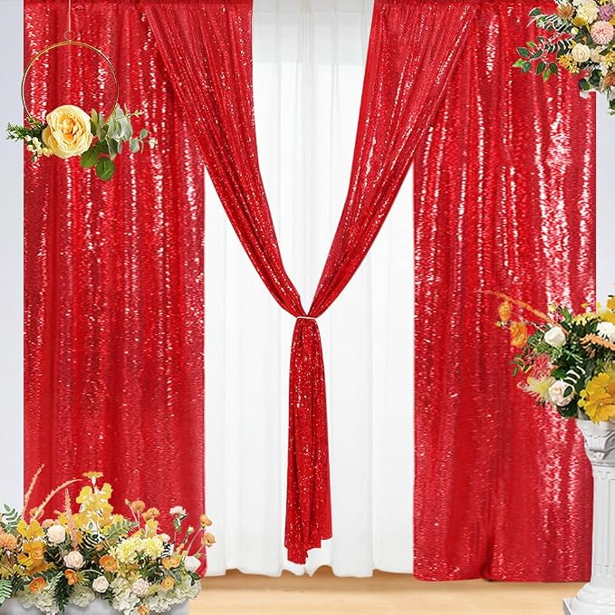 Eternal Beauty Red 3mm Sequin Backdrop 2x8 Ft 2 Pack Wedding | Dense Sparkle - Image 6