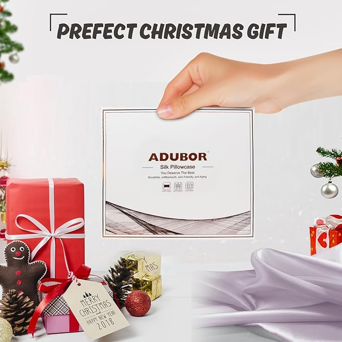 Adubor 100% Silk Pillowcase - Mulberry Silk Pillow Cases, 23 Momme 6A Grade Fibers, Silk Pillow Case for Hair and Skin Health, with Hidden Zipper (Queen 20''x30'', Light Gray, 1PC)
