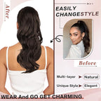 Ponytail Extension, Drawstring Ponytail Extension for Women 20 Inch Long Wavy Brown Pony Tails Hair Extensions Synthetic Clip in Ponytail Hairpiece for Women