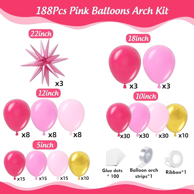 Pink Balloons Arch Kit 188pcs - Image 2