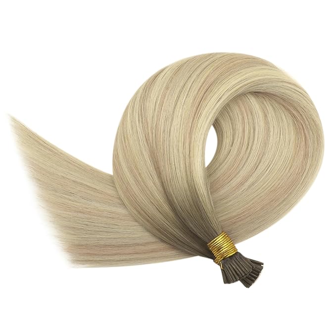 YoungSee I Tip Hair Extensions Human Hair Ombre I Tip Human Hair Extensions Blonde Balayage Platinum Blonde Itip Hair Extension 24 Inch 50g 50s Soft and Lightweight Hair for Long Hair