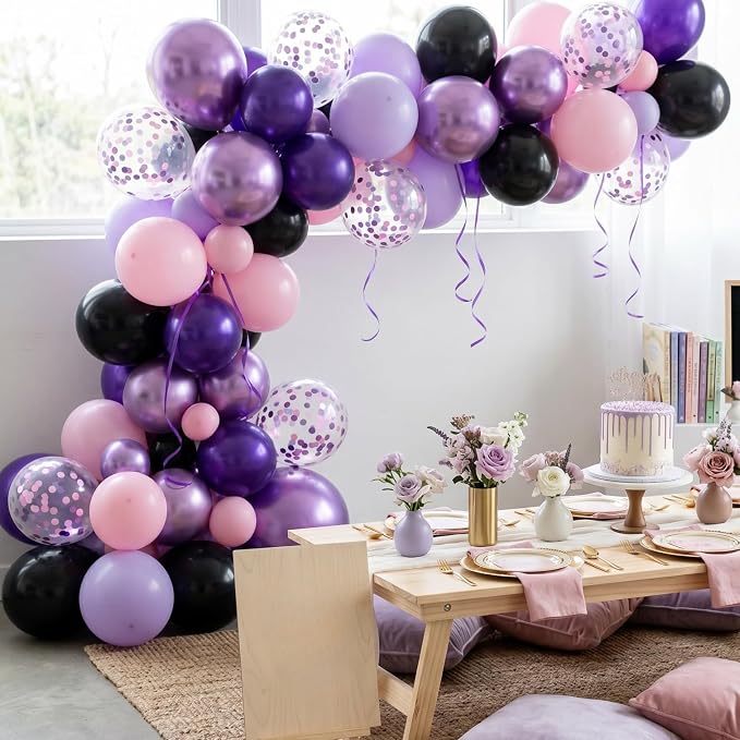 Purple Pink Black Balloons, 12 Inch Pink Black Macaron Dark Metallic Purple - Image 7