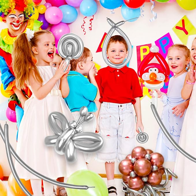 Silver Metallic 260 long Balloons 100 Pack Modeling Long Magic Balloons Shiny - Image 7