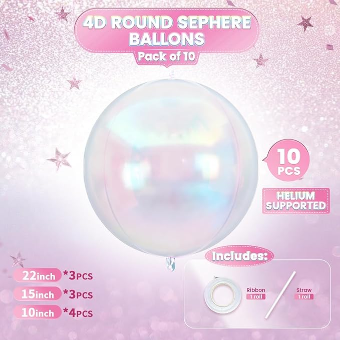 10Pcs Iridescent Round Foil Balloons, Metallic Iridescent Foil Baloon - Image 4