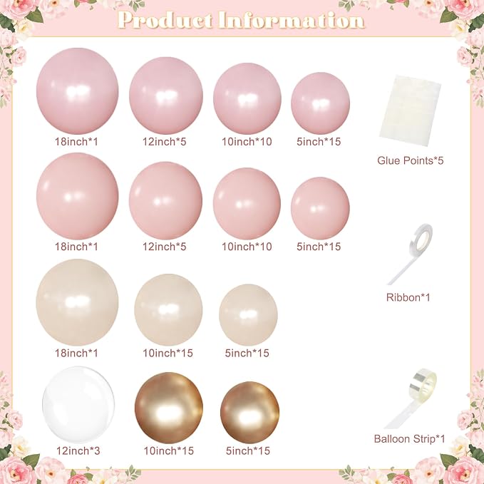 Pink and Gold Balloon Arch Kit Pearl Pink Balloon Garland Kit | 126Pcs Pastel - Image 4