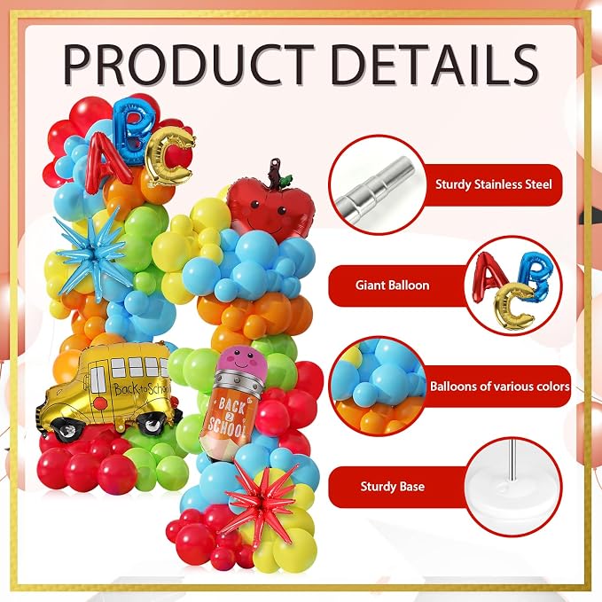 2 Sets Back to School Decorations Adjustable Balloons Column Stand Kit - Image 4