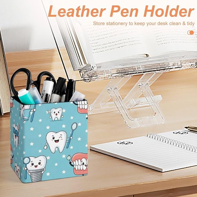 Pen Holder for Desk, Pencil Leather Container Desk Decorative Storage Cute - Image 4