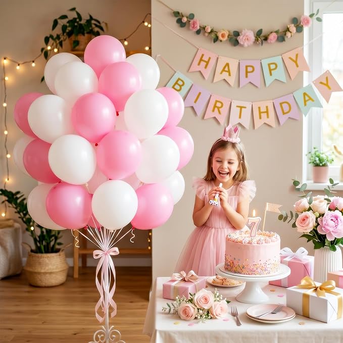 60pcs Pink and White Balloons, 12 Inch Pastel Pink White Balloons - Image 4