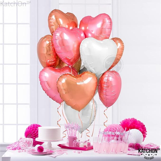 KatchOn White and Pink Heart Balloons 18 Inch, Heart Shaped Balloons - Image 8