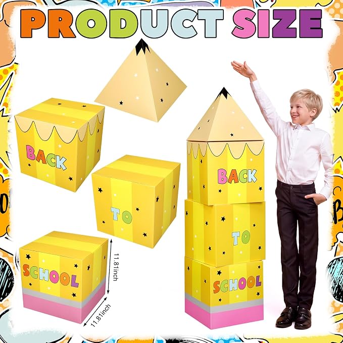 8 Pcs Back to School Balloon Box Decorations Large Pencil Shaped Balloon Boxes - Image 2