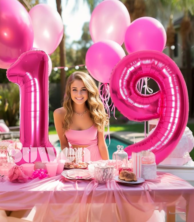 SUWEN 40 Inch Hot Pink Large 19 Number Balloons Big Foil Helium Number Balloons - Image 2