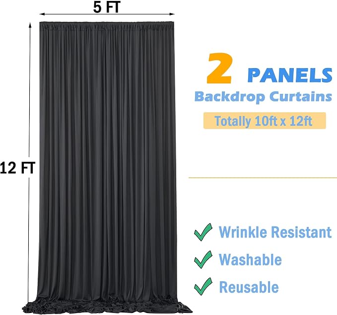 12ft x 10ft Black Backdrop Curtains - Image 7