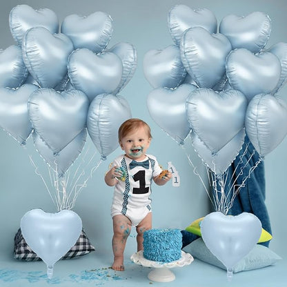 Baby Blue Heart Foil Balloons, 18Inch Large Heart Polyester Film Balloon - Image 5