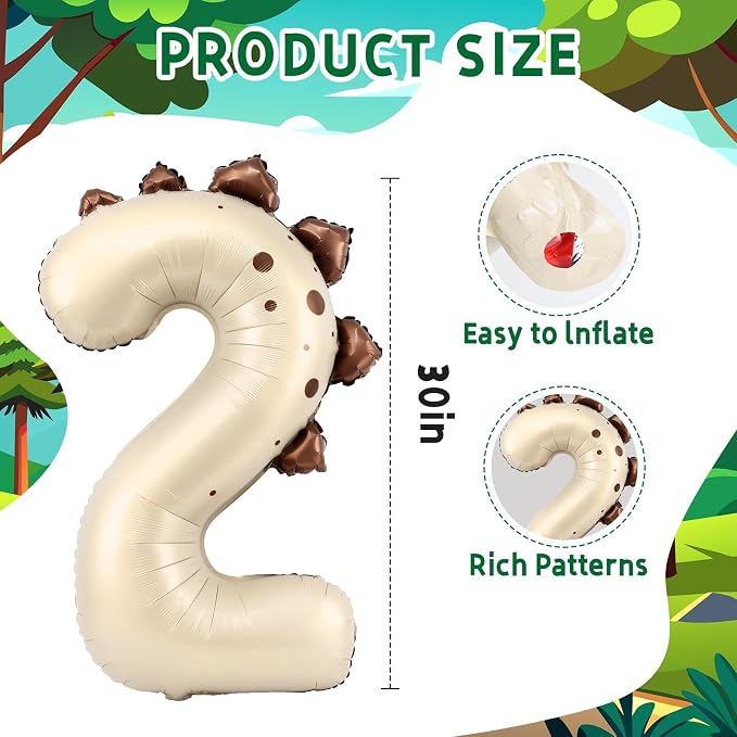 Dinosaur Number 2 Balloon, 30 Inch Birthday Party Decorations - Image 3