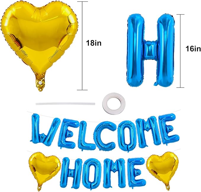 TONIFUL 16 Inch Blue WELCOME HOME Foil Letter Balloons Banner Decorations | - Image 2