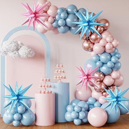 Blue Pink Star Balloons, 22/27 Inch Light Blue and Pink Foil Star Balloons - Image 5