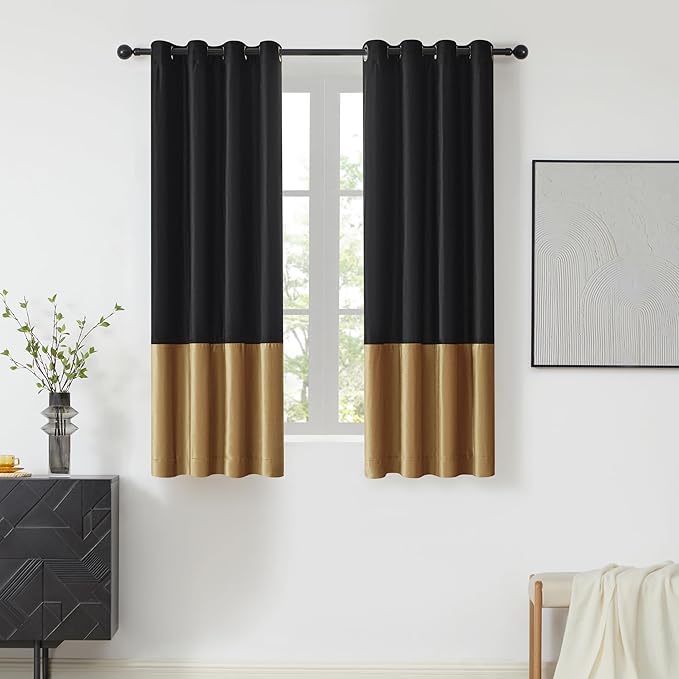 Black Gold Velvet Blackout Curtains Luxury Decor 63 inches, Color Block | by ModernShinyVelvetCurtains
