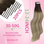 YoungSee Tape in Hair Extensions Real Human Hair Brown Balayage Tape in Hair Extensions Ombre Dark Brown to Medium Brown with Blonde Hair Extension Tape-in Real Human Hair for Women 18 Inch 20pcs 50g