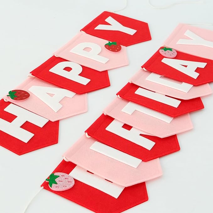 Felt Pink Red Happy Birthday Banner Birthday Decorations by HODIHIWI
