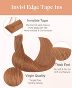 GOO GOO Invisi Edge Tape in Hair Extensions Human Hair, 330 Cinnamon Terra Copper 10pcs injected with 10pcs classical tape ins, 18inch 50g, Virgin Remy Hair, Natural Look