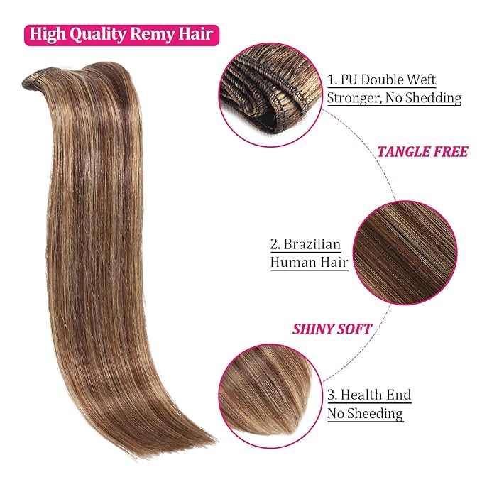 Hair Extensions Clip Ins Kinky Human Hair, 24inch 125g Straight Clip in Hair Extensions Real Human Hair Soft & Natural Handmade Human Hair Clip in Extensions Black Women #P427