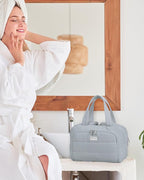 TOPDesign Travel Toiletry Bag for Women, Puffer Large Toiletry Bag, Lightweight Cosmetic Makeup Organizer with Handle for Traveling, Accessories, Essentials, Toiletries (Light Grey)