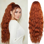 LEEONS 26 inch Drawstring ponytail Extension, Long Wavy pony tails hair extensions for Women - Synthetic Hairpiece Ponytail for Daily Use (Copper Brown)