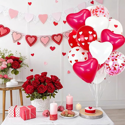 Red and White Heart Balloons, Mothers Day Balloons Heart Shaped Confetti Latex - Image 6