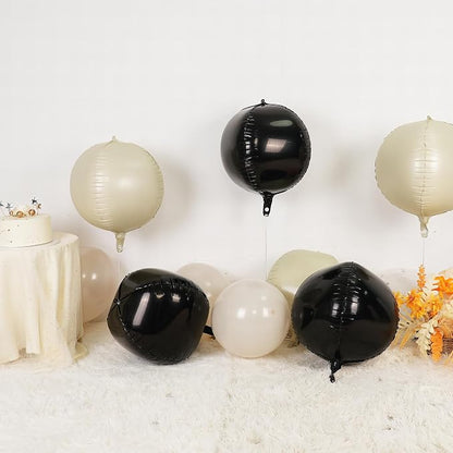 6Pcs Black Sand White Round Foil Balloons, Giant 4D Round Ball Balloon - Image 3