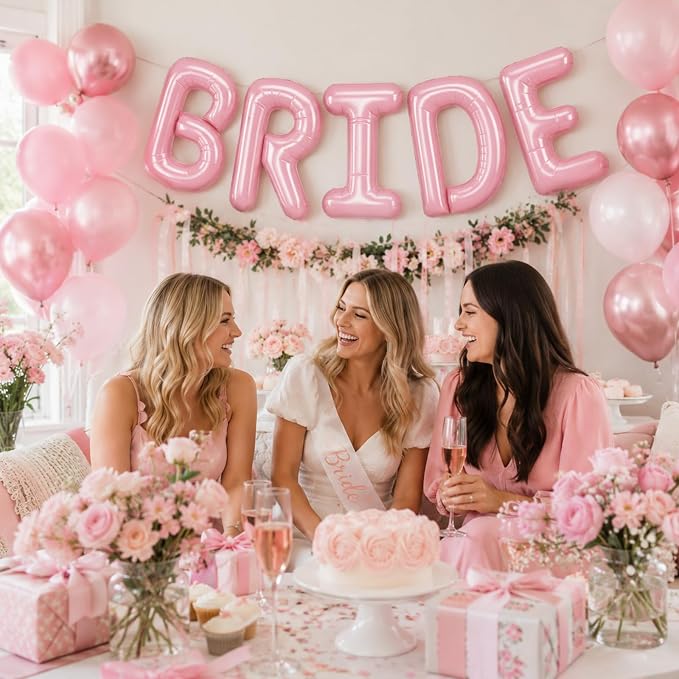 BRIDE Balloons Bachelorette Party Decorations, 16 Inch Pearl Pink Bride Letter - Image 7