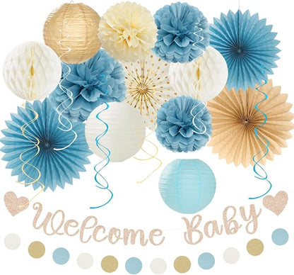 Light-Dusty Blue Boho Baby Shower Party-Decorations by Huglony