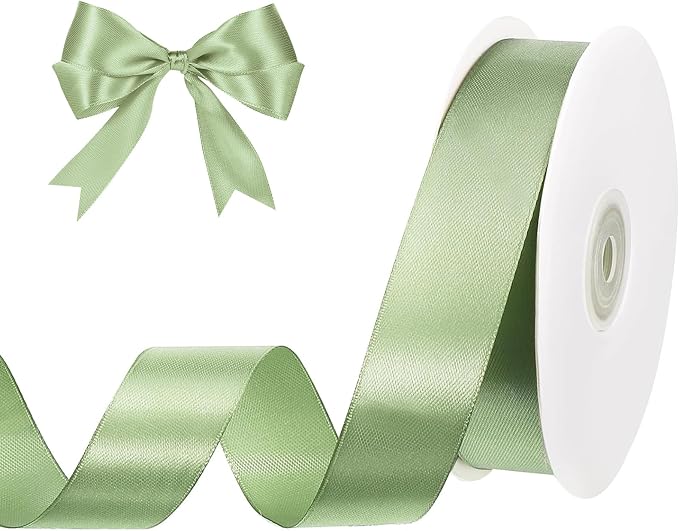 woric Sage Green Satin Ribbon 1 Inch x 50 Yards Light Green Ribbon by woric