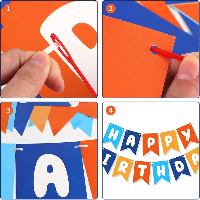 Blue & Orange Happy Birthday Banner, Happy Birthday Decorations Hanging - Image 6