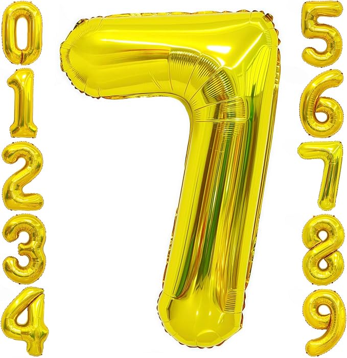 Gold 7 Balloon Number, 40 Inch Number 7 Balloon Large Gold 7 Foil Mylar Helium by BBPOOL