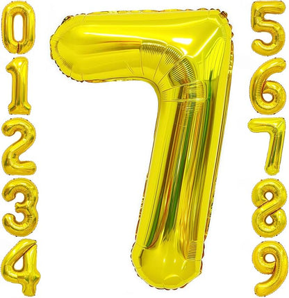 Gold 7 Balloon Number, 40 Inch Number 7 Balloon Large Gold 7 Foil Mylar Helium by BBPOOL