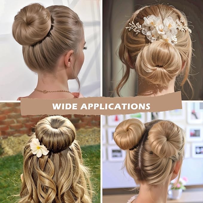 Teenitor Donut Hair Bun Maker Set, 7 Pieces Hair Bun Makers (1 extra-large, 2 large, 2 medium and 2 small), 5 pieces Hair Elastic Bands, 20 pieces Hair Pins, Tan Color