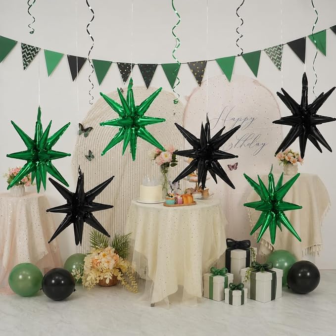 HILAVO 6PCS Black Green Star Balloons, 22Inch Huge Explosion Star Balloons - Image 3