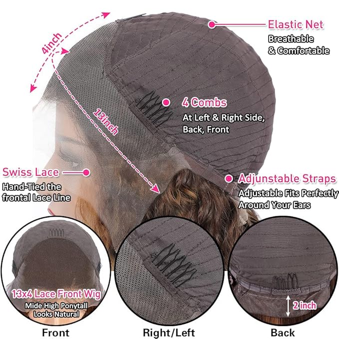 bangjazz 26 Inch Highlight Ombre Lace Front Wig Human Hair Deep Wave 13x4 HD Lace Frontal Wigs Human Hair 180% Density P4/27 Colored Curly Wigs for Women Glueless Pre Plucked Wig